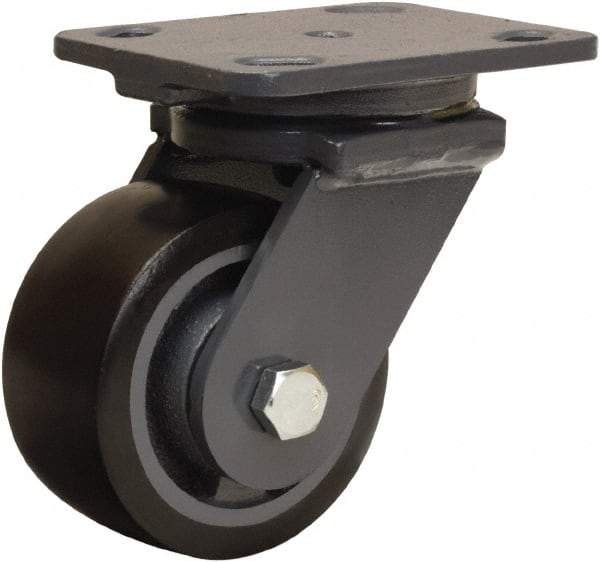 Hamilton - 4" Diam x 2" Wide x 5-5/8" OAH Top Plate Mount Swivel Caster - Polyurethane Mold onto Cast Iron Center, 975 Lb Capacity, Sealed Precision Ball Bearing, 4 x 5" Plate - Makers Industrial Supply