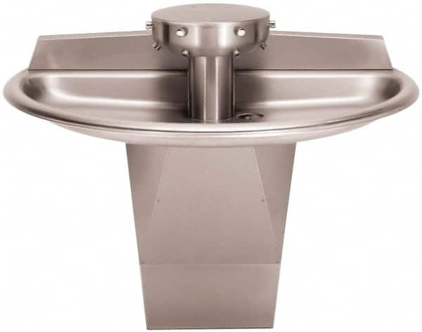 Bradley - Semi-Circular, Foot-Controlled, External Drain, 54" Diam, 4 Person Capacity, Stainless Steel, Wash Fountain - 0.5 GPM - Makers Industrial Supply