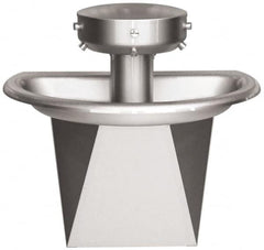 Bradley - Semi-Circular, Infrared Sensor, External Drain, 36" Diam, 3 Person Capacity, Stainless Steel, Wash Fountain - 0.5 GPM - Makers Industrial Supply