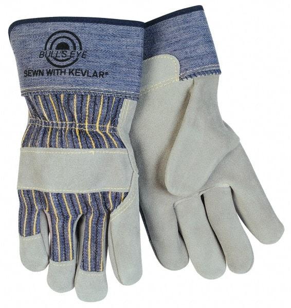 MCR Safety - Size M Cowhide Work Gloves - Uncoated, Safety Cuff, Blue/Gray, Paired - Makers Industrial Supply