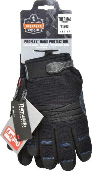 Ergodyne - Size M PVC Coated Cold Protection & Waterproof Work Gloves - Palm & Fingers Coated, Hook & Loop Cuff, Black, Paired - Makers Industrial Supply