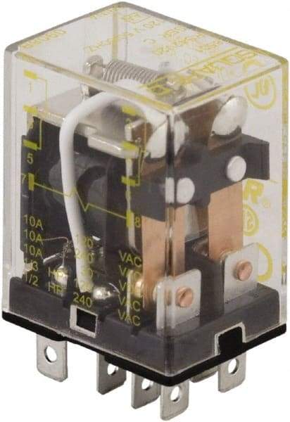 Square D - 1/2 hp at 240 Volt & 1/3 hp at 120 Volt, Electromechanical Plug-in General Purpose Relay - 10 Amp at 240 VAC, DPDT, 120 VAC at 50/60 Hz - Makers Industrial Supply