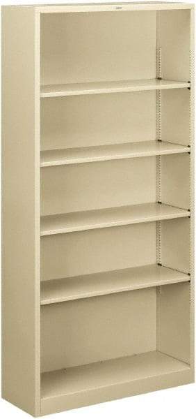 Hon - 5 Shelf, 71" High x 34-1/2" Wide Bookcase - 12-5/8" Deep, Steel, Putty - Makers Industrial Supply