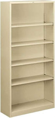 Hon - 5 Shelf, 71" High x 34-1/2" Wide Bookcase - 12-5/8" Deep, Steel, Putty - Makers Industrial Supply