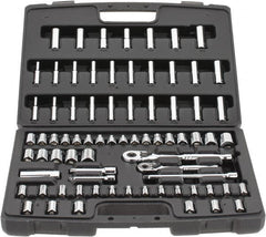 Stanley - 75 Piece 1/4 & 3/8" Drive Standard Deep Socket Set - 3/16 to 13/16", 4 to 19mm, Inch/Metric Measurement Standard - Makers Industrial Supply