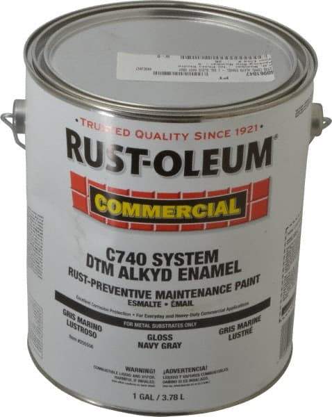 Rust-Oleum - 1 Gal Navy Gray Gloss Finish Alkyd Enamel Paint - 278 to 509 Sq Ft per Gal, Interior/Exterior, Direct to Metal, <400 gL VOC Compliance - Makers Industrial Supply