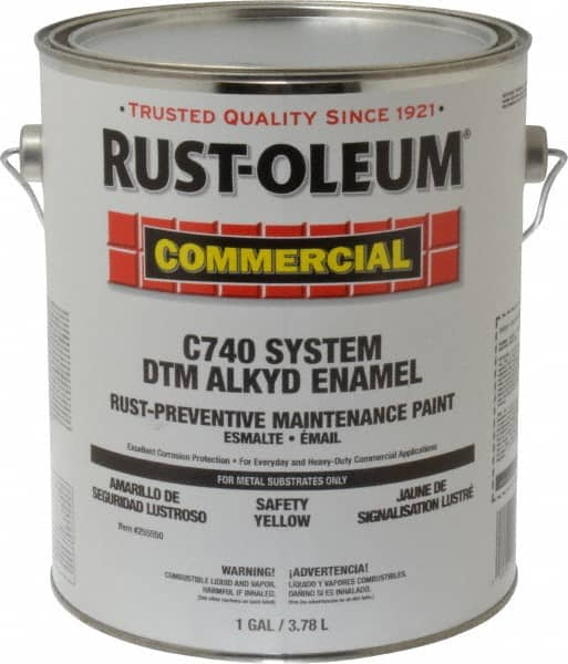 Rust-Oleum - 1 Gal Yellow Gloss Finish Alkyd Enamel Paint - 278 to 509 Sq Ft per Gal, Interior/Exterior, Direct to Metal, <400 gL VOC Compliance - Makers Industrial Supply