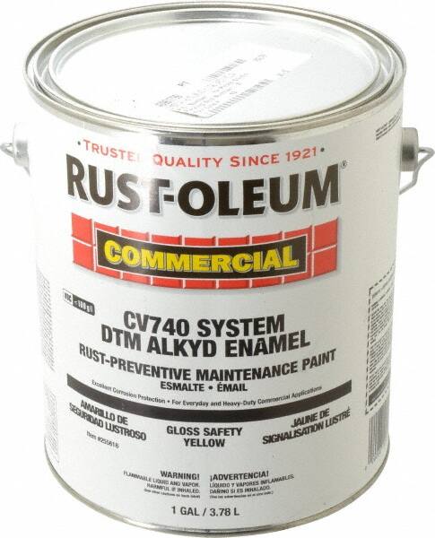 Rust-Oleum - 1 Gal Safety Yellow Gloss Finish Alkyd Enamel Paint - 278 to 509 Sq Ft per Gal, Interior/Exterior, Direct to Metal, <100 gL VOC Compliance - Makers Industrial Supply