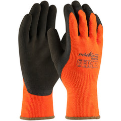 ‎41-1400/M Insulated Seamless Knit - PowerGrab Thermo - HV Orange Acrylic Terry Shell - Latex MicroFinish Grip - Exact Industrial Supply