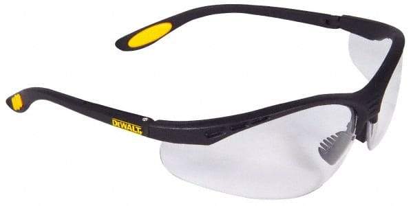 DeWALT - Clear Lenses, Framed Safety Glasses - Anti-Fog, Scratch Resistant, Black Plastic Frame, Size Universal, Wrap Around - Makers Industrial Supply