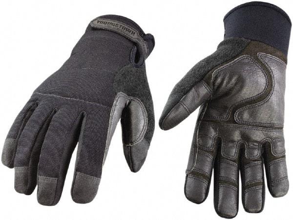 Youngstown - Size M (8) Synthetic Leather/Microfleece Waterproof & Cold & Heat Protection Work Gloves - For General Purpose, Uncoated, Hook & Loop Cuff, Full Fingered, Stealth, Paired - Makers Industrial Supply