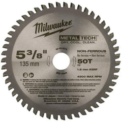 Milwaukee Tool - 5-3/8" Diam, 20mm Arbor Hole Diam, 50 Tooth Wet & Dry Cut Saw Blade - Carbide-Tipped, Standard Round Arbor - Makers Industrial Supply