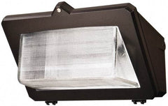 Cooper Lighting - 400 Watt, 120-277 Volt, High Pressure Sodium Wall Pack Light Fixture - Glass Lens, Aluminum Housing, Bronze (Color), Wall Mount, 12-3/4" Deep x 10" High x 16-5/8" Wide - Makers Industrial Supply