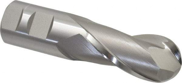 Hertel - 1-1/4" Diam, 2-1/2" LOC, 2 Flute High Speed Steel Ball End Mill - Uncoated, Single End, 5" OAL, 1-1/4" Shank Diam, Spiral Flute - Makers Industrial Supply