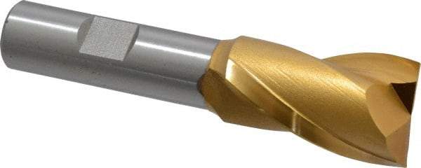 Hertel - 15/16", 1-1/2" LOC, 5/8" Shank Diam, 3-5/8" OAL, 2 Flute, High Speed Steel Square End Mill - Single End, TiN Finish, Centercutting - Makers Industrial Supply