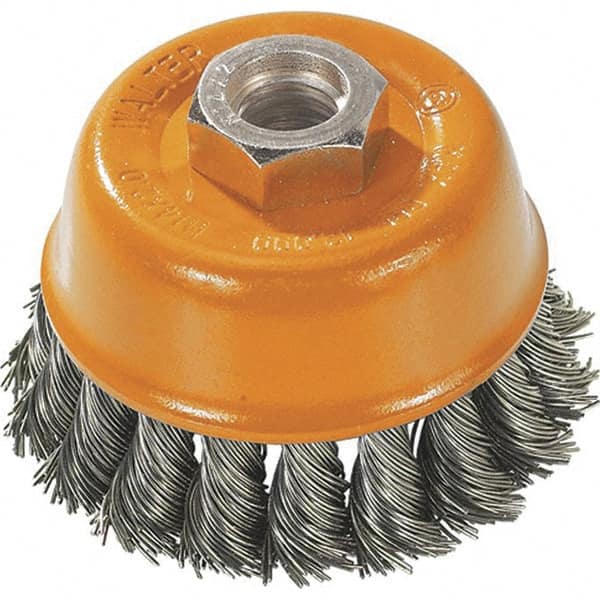 WALTER Surface Technologies - 3" Diam, 5/8-11 Threaded Arbor, Steel Fill Cup Brush - 0.015 Wire Diam, 12,000 Max RPM - Makers Industrial Supply