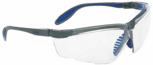 Uvex - Clear Lenses, Framed Safety Glasses - Anti-Fog, Scratch Resistant, Silver/Navy Polycarbonate with Elastomer Frame, Adjustable Temples, Size Universal, Wrap Around - Makers Industrial Supply