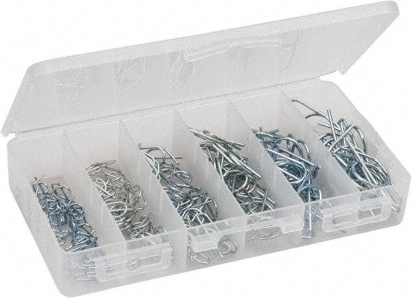 Value Collection - 100 Piece, 1/4 to 3/4" Pin Diam, Locking Cotter Pin Assortment - Spring Wire - Makers Industrial Supply