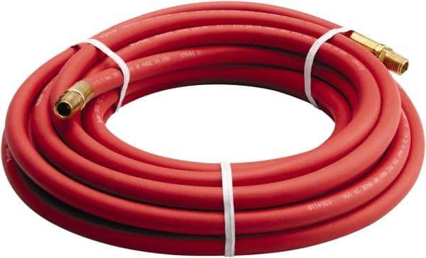 Parker - 3/8" ID x 0.656" OD 50' Long Multipurpose Air Hose - MNPT x MNPT Ends, 200 Working psi, -40 to 212°F, 1/4" Fitting, Red - Makers Industrial Supply