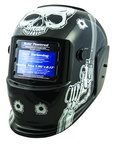 #41282 - Solar Powered Welding Helment; Black with Skull and Pistol Graphics - Makers Industrial Supply