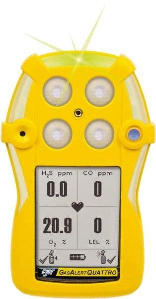 BW Technologies by Honeywell - Visual, Vibration & Audible Alarm, LCD Display, Multi-Gas Detector - Monitors Oxygen & Hydrogen Sulfide, -20 to 50°C Working Temp - Makers Industrial Supply