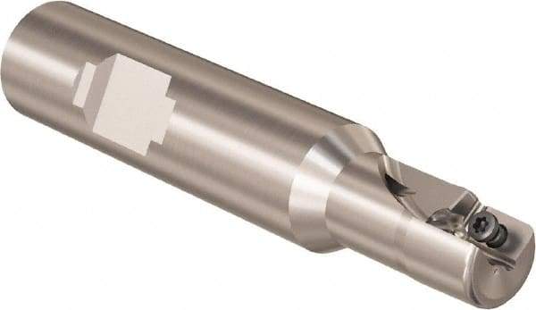 Seco - 1/2" Cut Diam, 9mm Max Depth of Cut, 5/8" Shank Diam, 58.4mm OAL, Indexable Square Shoulder Slot Milling End Mill - Weldon Shank, 90° Lead Angle, Through Coolant, Series R217.69 - Makers Industrial Supply