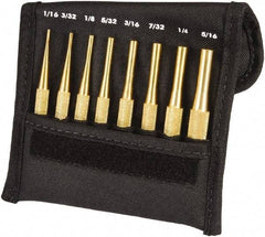 Starrett - 8 Piece, 1/16 to 5/16", Pin Punch Set - Round Shank, Brass, Comes in Pouch - Makers Industrial Supply