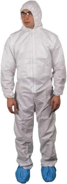 PRO-SAFE - Size XL Film Laminate General Purpose Coveralls - White, Zipper Closure, Elastic Cuffs with Thumb-loop, Elastic Ankles, ISO Class 5 - Makers Industrial Supply