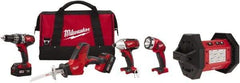 Milwaukee Tool - 18 Volt Cordless Tool Combination Kit - Includes 1/2" Hammer Drill, 1/4" Hex Impact Driver & One-Handed Hackzall Reciprocating Saw, Lithium-Ion Battery Included - Makers Industrial Supply