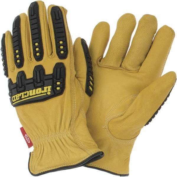 ironCLAD - Size M (8), ANSI Cut Lvl A3, Puncture Lvl 3, Abrasion Lvl 4, Cut Resistant Gloves - 9" Long, Uncoated, Open Cuff, Golden, Paired - Makers Industrial Supply