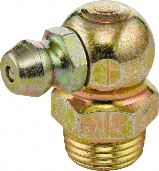 Umeta - 90° Head Angle, 1/4-19 BSPT Brass Standard Grease Fitting - 14mm Hex, 22mm Overall Height, 6.5mm Shank Length - Makers Industrial Supply