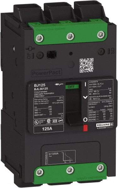 Square D - 110 Amp, 600Y/347 VAC, 3 Pole, Unit Mount B-Frame Circuit Breaker - Thermal-Magnetic Trip, 25 kA at 240 VAC, 18 kA at 277 VAC, 14 kA at 600Y/347 VAC Breaking Capacity, 14-3/0 AWG - Makers Industrial Supply