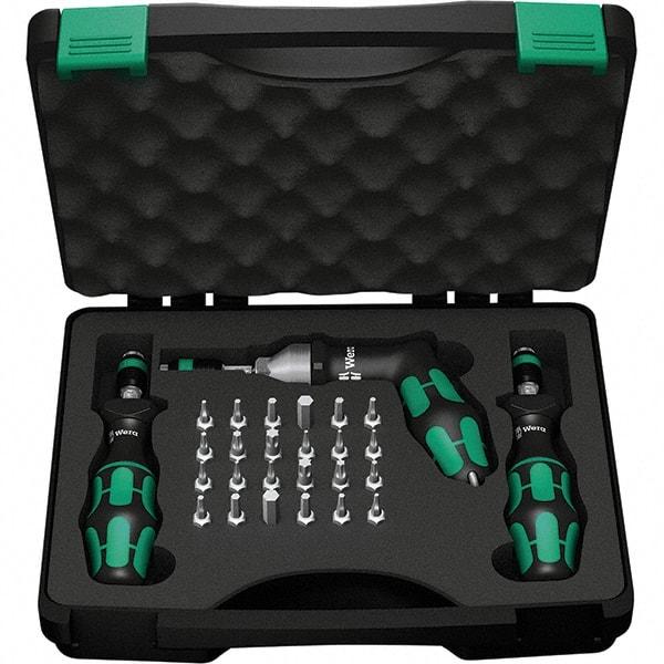 Wera - 28 Piece, 2-1/2 to 55 In/Lb, Ergo Cushion Grip Driver Adjustable Torque Limiting Screwdriver Kit - 1/4" Drive - Makers Industrial Supply