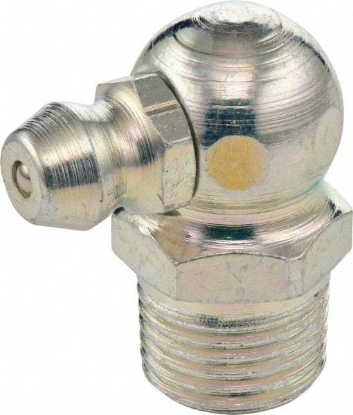 Umeta - 90° Head Angle, 1/4-19 BSPT Stainless Steel Standard Grease Fitting - 14mm Hex, 22mm Overall Height, 6.5mm Shank Length - Makers Industrial Supply