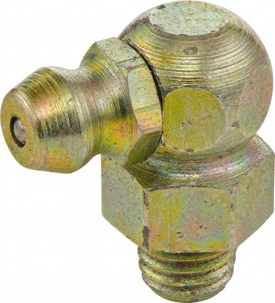 Umeta - 90° Head Angle, M8x1 Metric Brass Standard Grease Fitting - 9mm Hex, 18mm Overall Height, 5.5mm Shank Length - Makers Industrial Supply