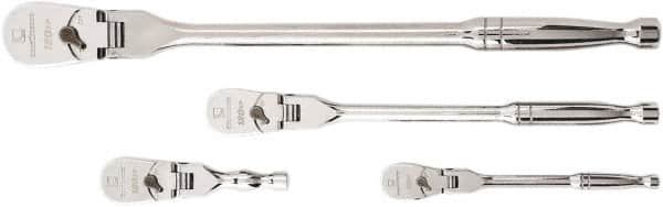 GearWrench - 1/4", 3/8" & 1/2" Drive Pear Head Ratchet Set - Full Polish Chrome Finish, Various Lengths, 60 Gear Teeth, Flex Handle, Flex Head - Makers Industrial Supply