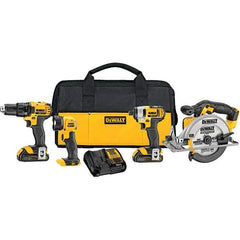 DeWALT - 20 Volt Cordless Tool Combination Kit - Includes 1/2" Drill/Driver, 1/4" Compact Impact Driver, 6-1/2" Circular Saw & Handheld Light, Lithium-Ion Battery Included - Makers Industrial Supply