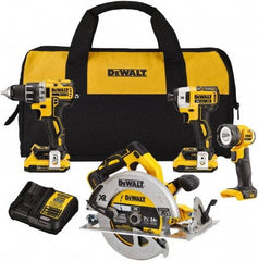 DeWALT - 20 Volt Cordless Tool Combination Kit - Includes 1/2" Drill/Driver, 1/4" Impact Driver, 7-1/4 Circular Saw & LED Worklight, Lithium-Ion Battery Included - Makers Industrial Supply