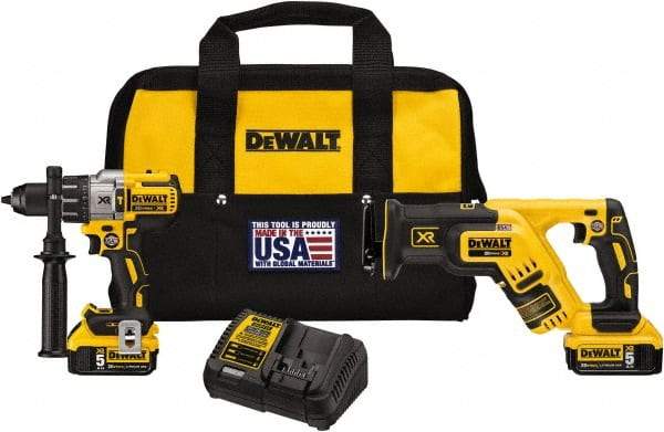 DeWALT - 20 Volt Cordless Tool Combination Kit - Includes Hammerdrill & Reciprocating Saw, Lithium-Ion Battery Included - Makers Industrial Supply