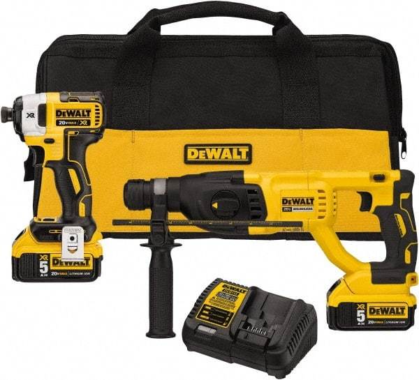 DeWALT - 20 Volt Cordless Tool Combination Kit - Includes 1/4" Brushless Impact Driver & SDS Plus Brushless Rotary Hammer, Lithium-Ion Battery Included - Makers Industrial Supply