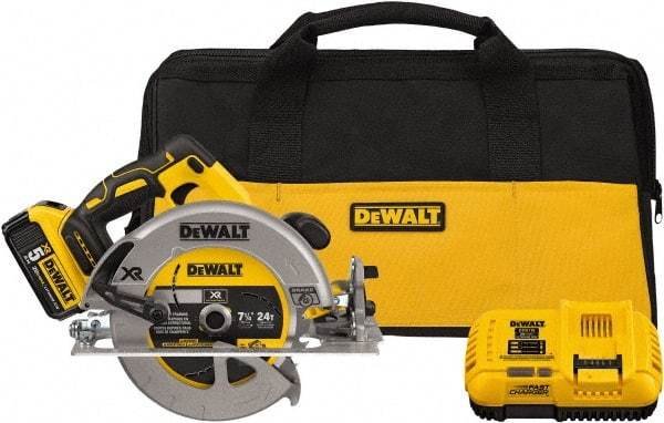 DeWALT - 20 Volt, 7-1/4" Blade, Cordless Circular Saw - 4,000 RPM, 1 Lithium-Ion Battery Included - Makers Industrial Supply