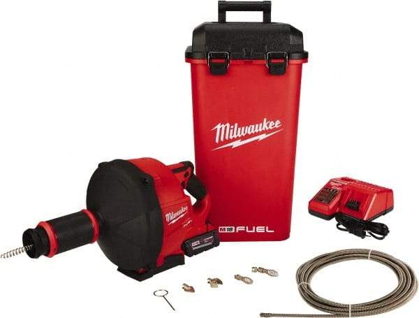 Milwaukee Tool - 18V Battery Battery Drain Cleaning Machine - For 3" Pipe, 35' Cable - Makers Industrial Supply