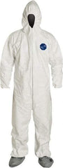 Dupont - Size L Film Laminate General Purpose Coveralls - White, Zipper Closure, Elastic Cuffs, Elastic Ankles, Serged Seams - Makers Industrial Supply