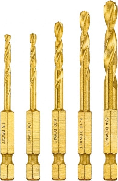 DeWALT - 1/8 to 1/4", 135° Point, Titanium Finish, Titanium Jobber Length Drill Bit Set - Exact Industrial Supply