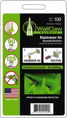 WallClaw Anchors - #8 Screw, 1/2" Diam, 2" Long, 1/4" Thick, Hammer-In Drywall & Hollow Wall Anchor - Nylon, Use with Drywall & Hollow Wall - Makers Industrial Supply