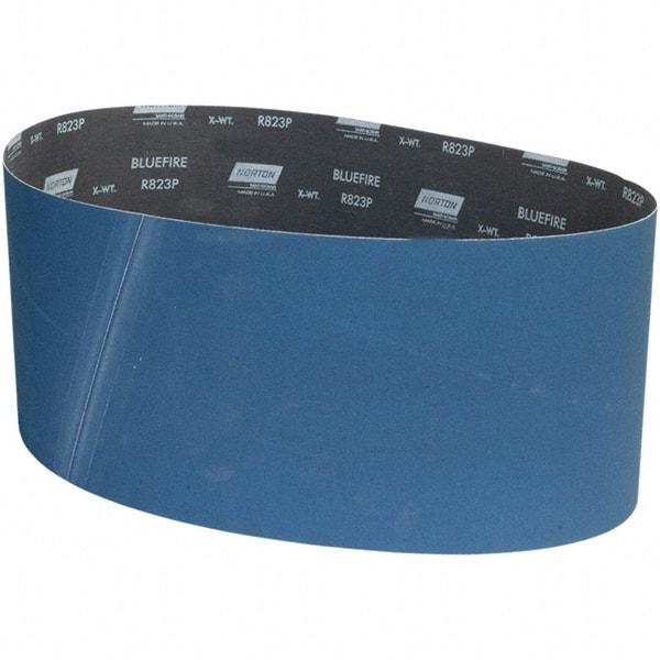 Norton - 9" Wide x 60" OAL, 220 Grit, Zirconia Alumina Abrasive Belt - Zirconia Alumina, Coated, X Weighted Cloth Backing - Makers Industrial Supply