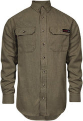 National Safety Apparel - Size M Khaki Flame Resistant/Retardant Long Sleeve Button Down Shirt - Exact Industrial Supply