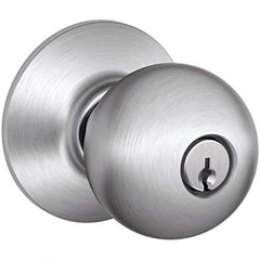 Schlage - 1-3/8 to 1-3/4" Door Thickness, Satin Chrome Entry Knob Lockset - Exact Industrial Supply