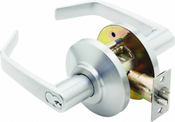 Stanley - Grade 2 Classroom Lever Lockset for 1-3/8 to 2" Thick Doors - 2-3/4" Back Set, Best SFIC Cylinder, Brass, Satin Chrome Finish - Makers Industrial Supply