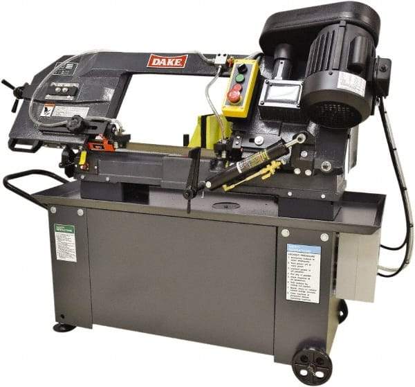 Dake - 9 x 12" Max Capacity, Manual Step Pulley Horizontal Bandsaw - 98 to 328 SFPM Blade Speed, 110 Volts, 45°, 1 hp, 1 Phase - Makers Industrial Supply